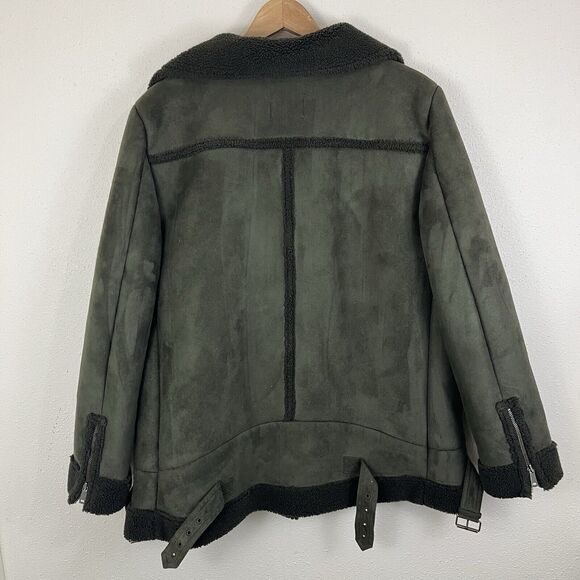 LOFT Faux Suede Shearling Aviator Coat Womens Plus Size XXL Olive Green - Picture 5 of 8